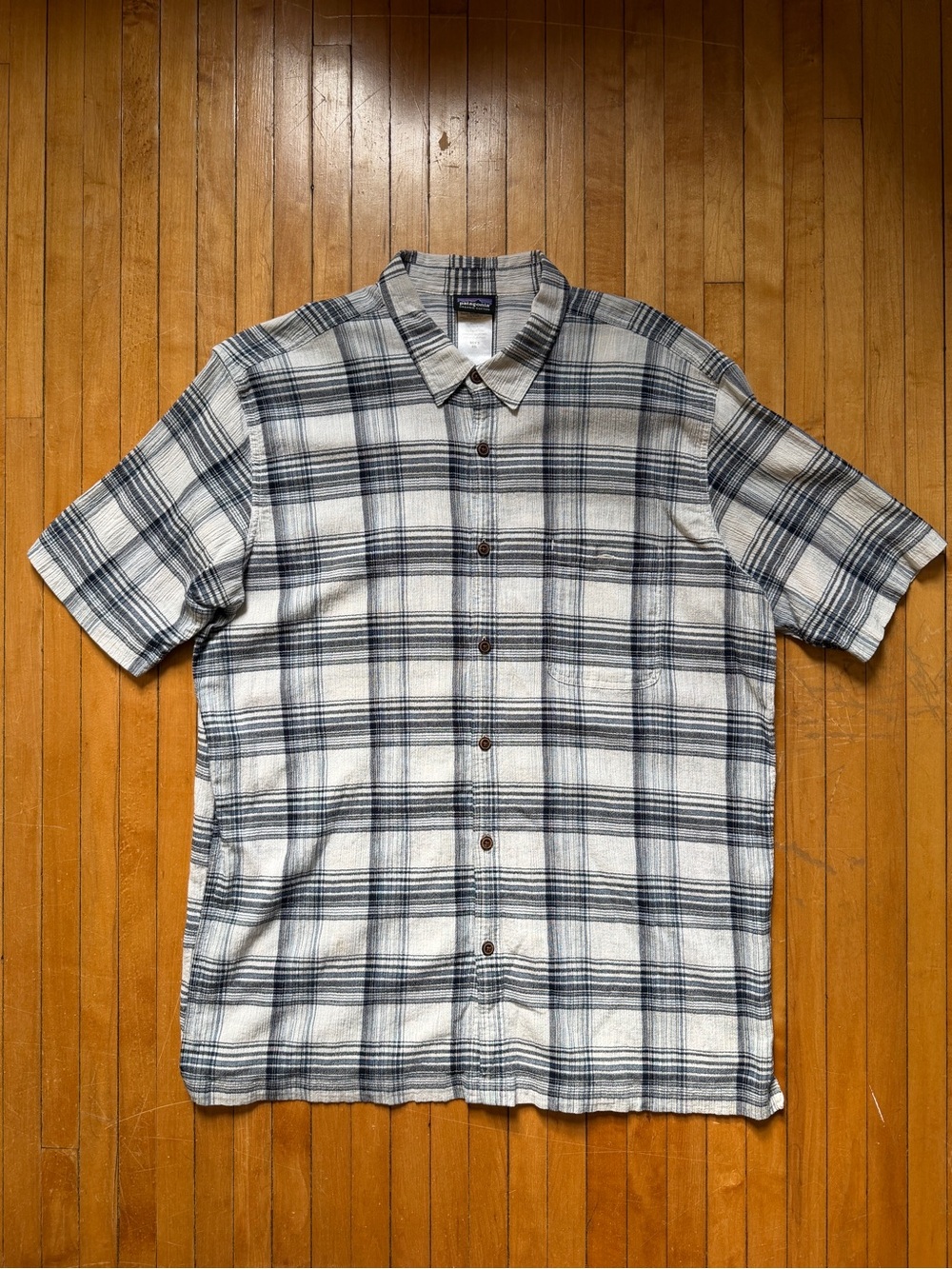 Patagonia Organic Cotton Seersucker Plaid Short Sleeve Button Up Shirt Sz. XXL